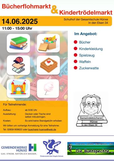 Bücherflohmarkt & Kindertrödelmarkt 14.06.2025 am Schulhof der Gesamtschule Hünxe